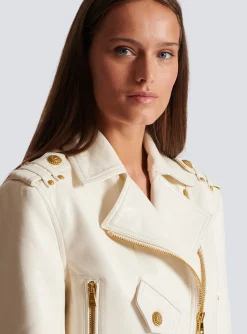 Shop Zipped Leather Biker Jacket Women Outerwear