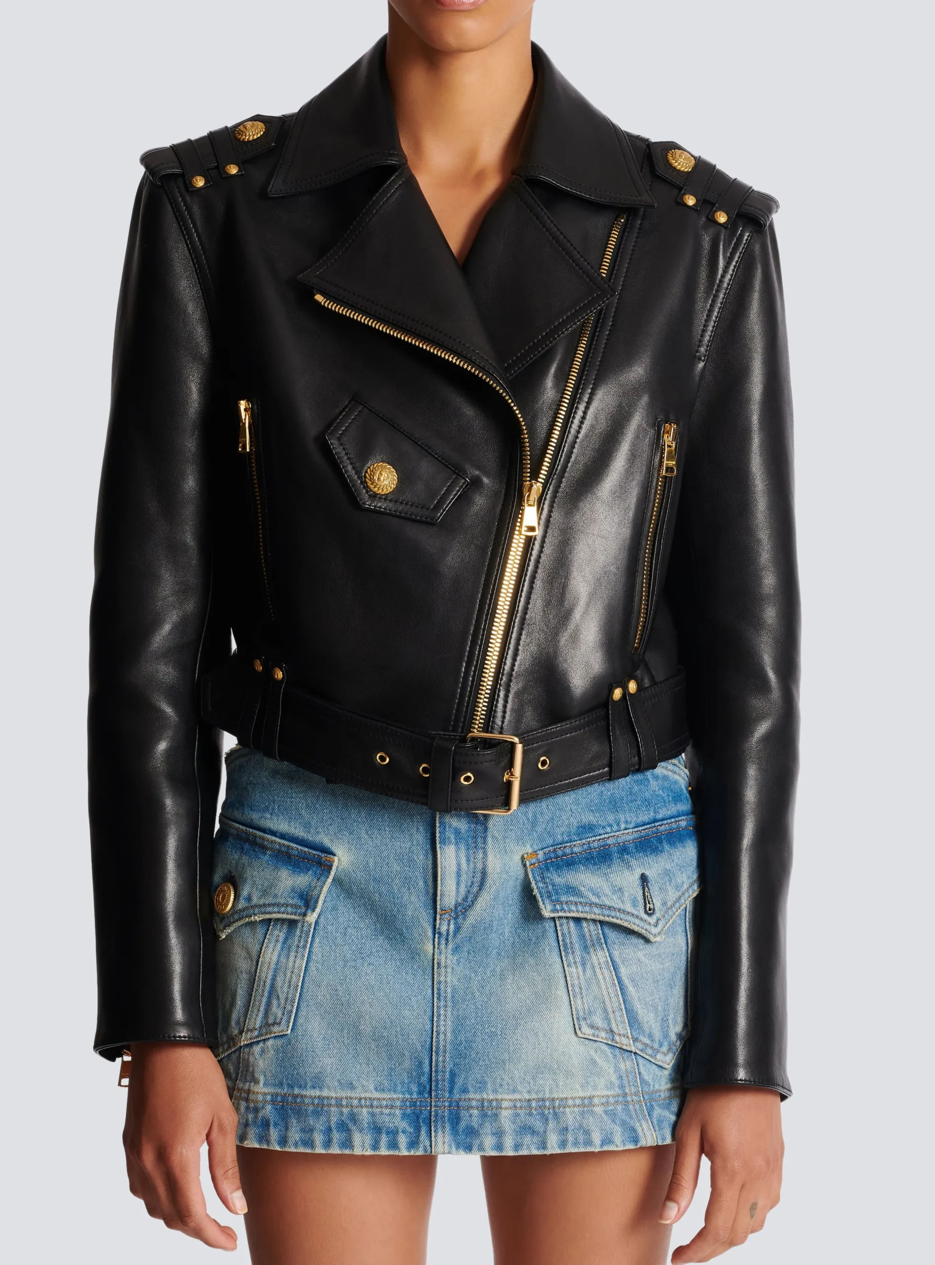 Store Zipped Leather Biker Jacket Women Outerwear