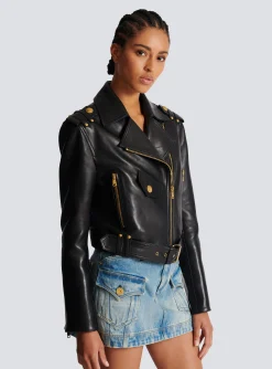 Store Zipped Leather Biker Jacket Women Outerwear